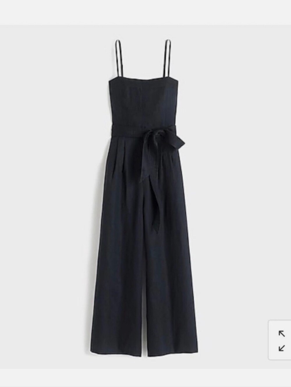 NWOT J. Crew Black Linen Square-Neck Wide-Leg Jumpsuit with Tie Waist